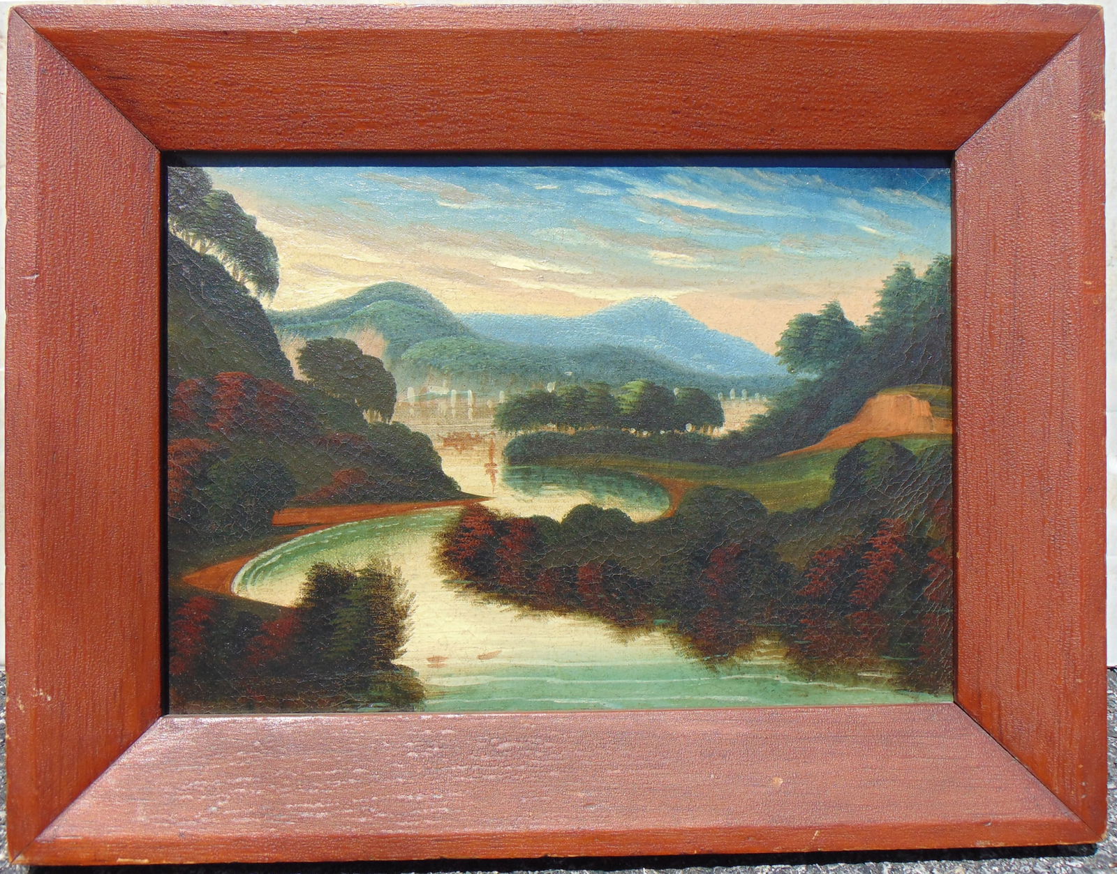 Landscape painting with river & mountains, attr. to Thomas Chambers, American, 1808-1866, oil on (1 of 5)