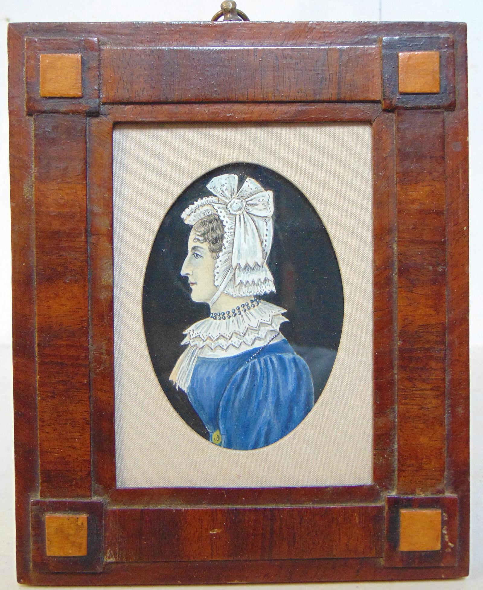 Miniature portrait of a woman with bonnet, att. to Joshua Johnson, American, 1765-1930, lady in blue (1 of 9)