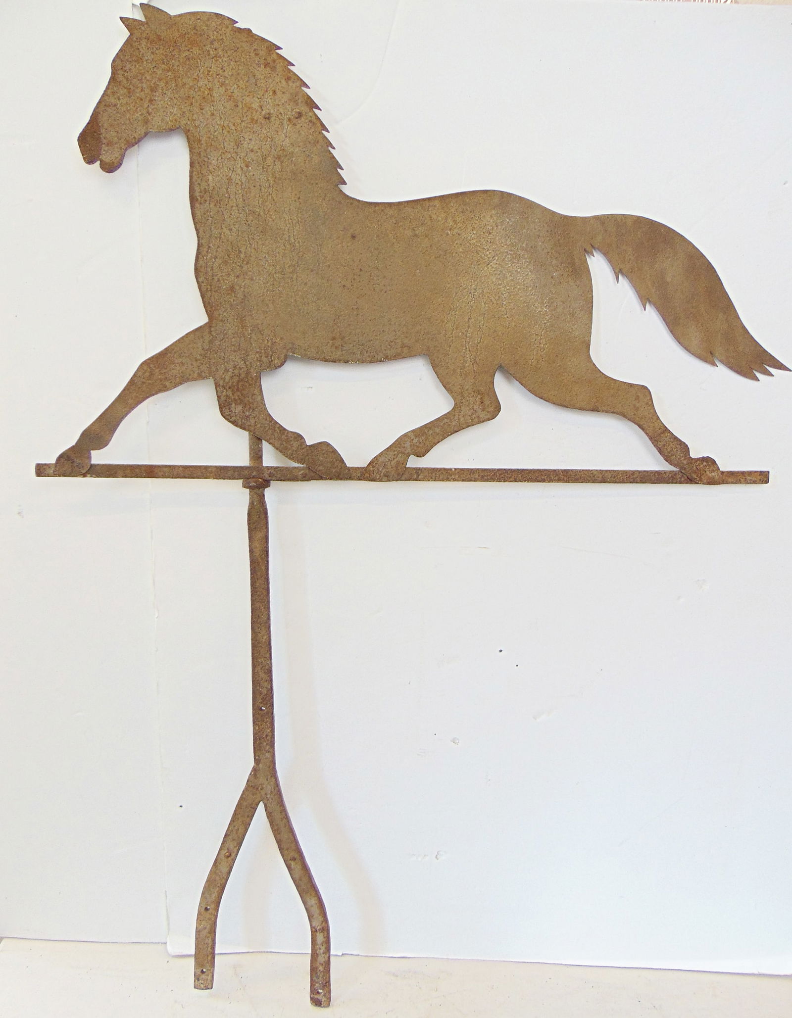 Sheet iron weathervane of trotting horse 19th century, traces of old paint, 20" x 36" (1 of 7)
