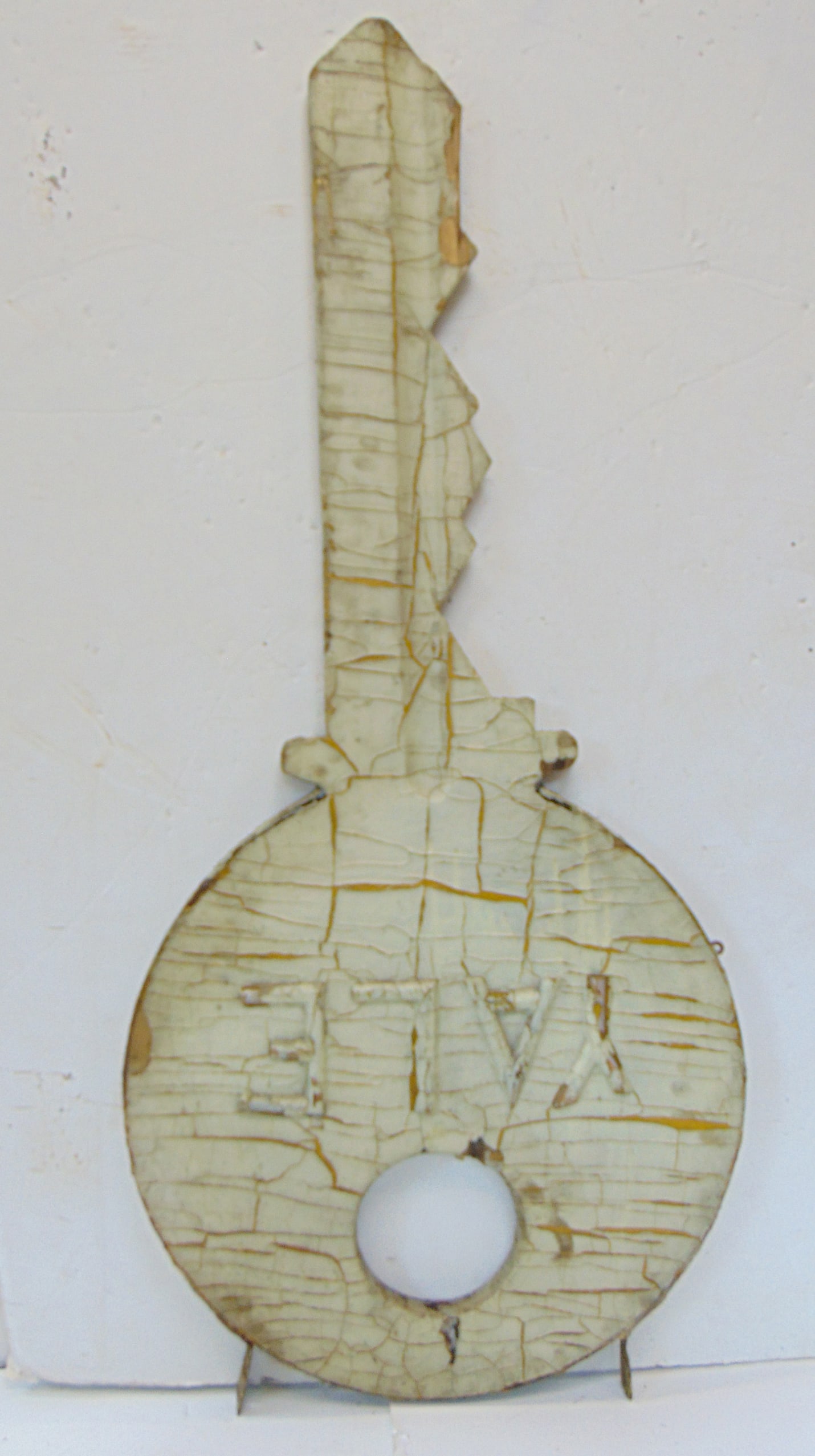 Trade sign, double sided "YALE" key, 53" x 24" heavily crackled overpaint (1 of 7)