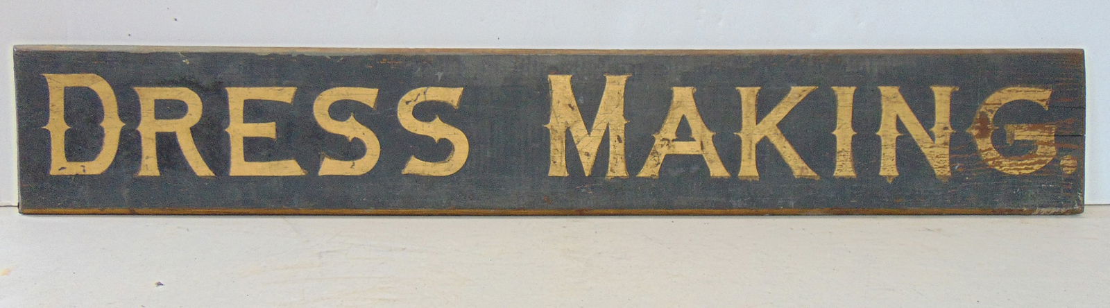 Trade sign, "DRESS MAKING" wood board w/ gilt lettering, 37" x 6" (1 of 6)