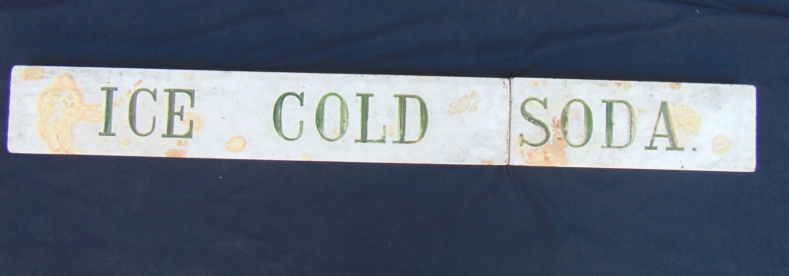 Trade sign "ICE COLD SODA" carved 2 1/4" marble incised letters with green paint 7 1/4" x 60" (1 of 9)