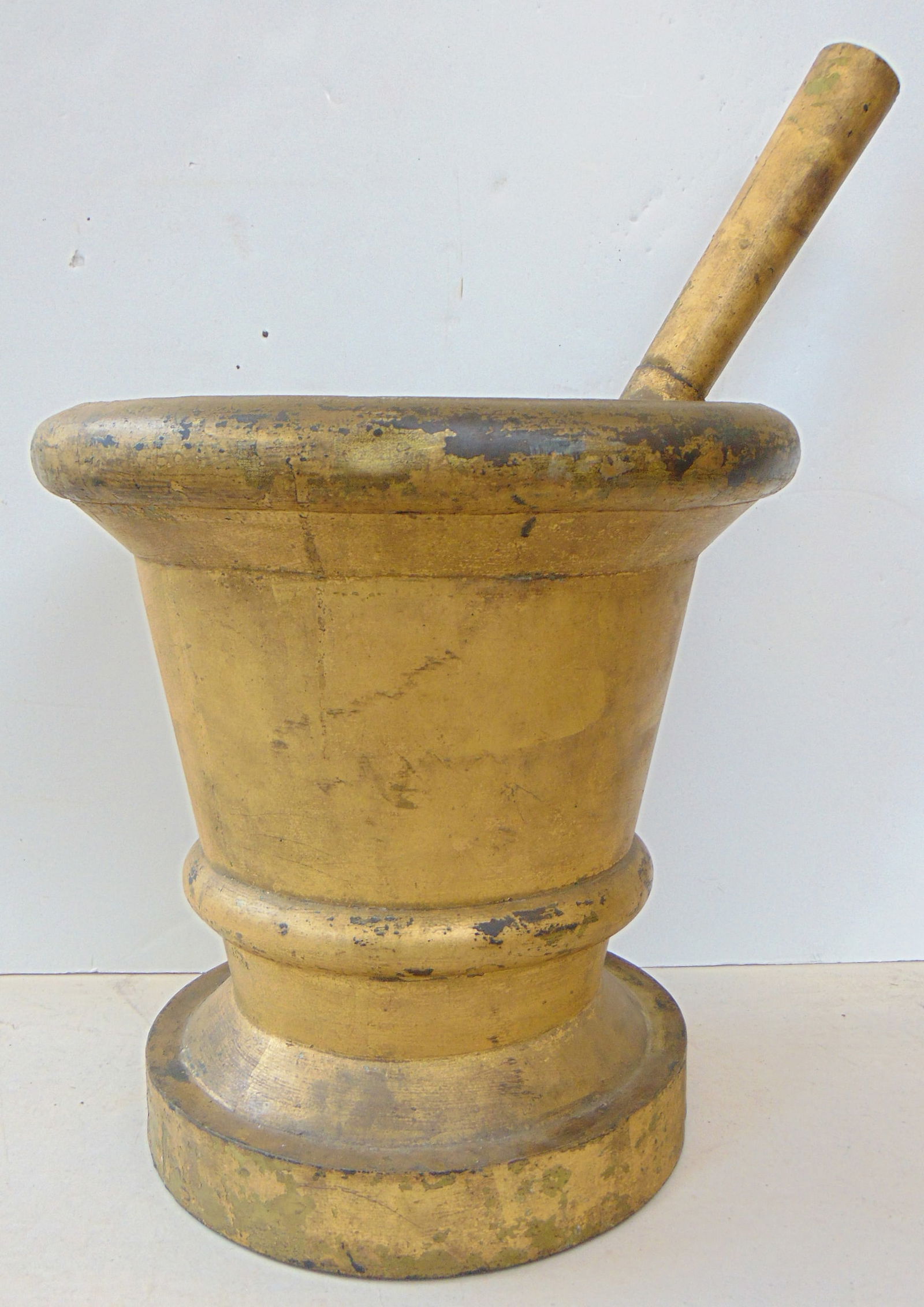 Trade sign, pharmacy, mortar and pestle, gilt tin, mid 19th century" height, diameter 15 1/2" (1 of 8)
