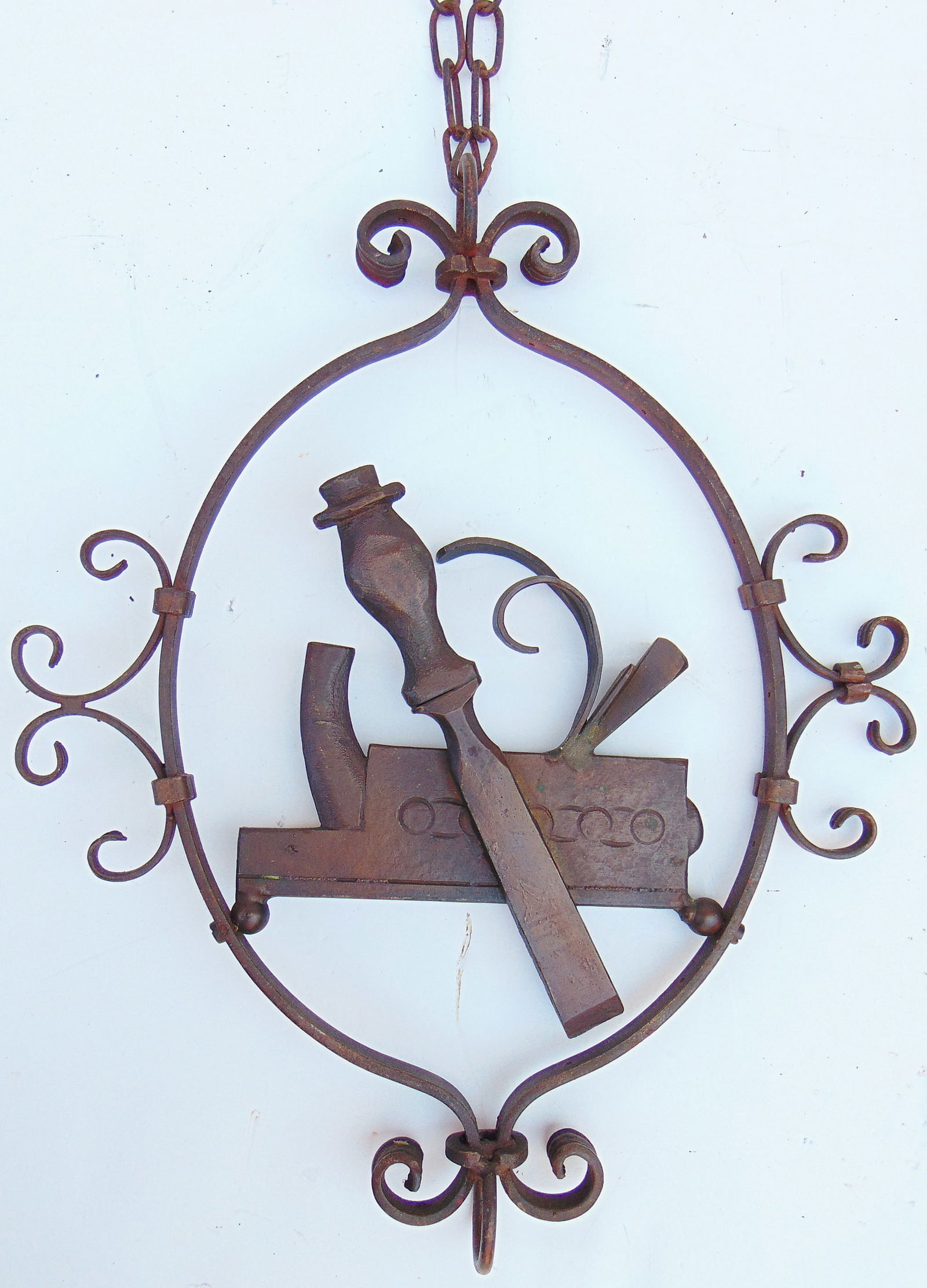 Trade sign woodworker wrought iron bracket with cast brass tools 15" x 18" (1 of 6)
