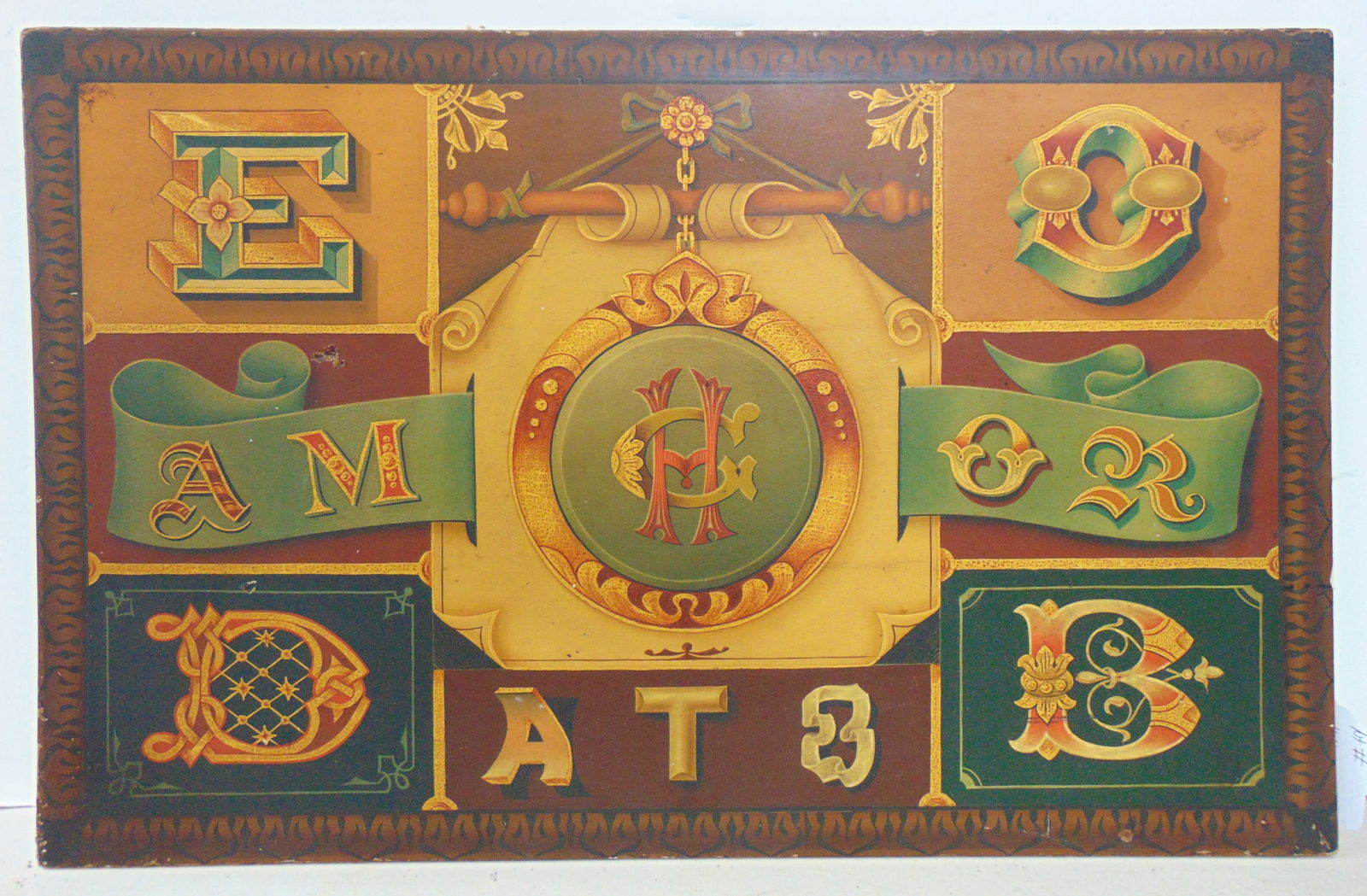 Trade sign, painters sample board, exceptional example of various styles of sign lettering & (1 of 8)