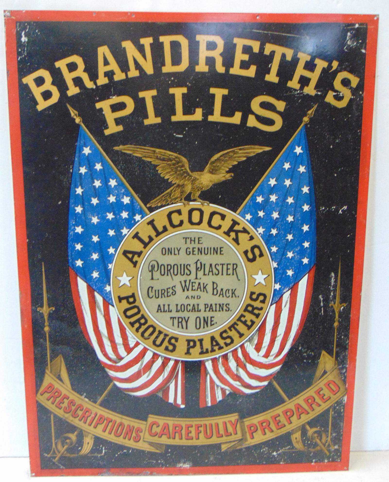 Trade sign, lithograph on tin "BRANDRETH'S PILLS", 26" x 19" (1 of 7)