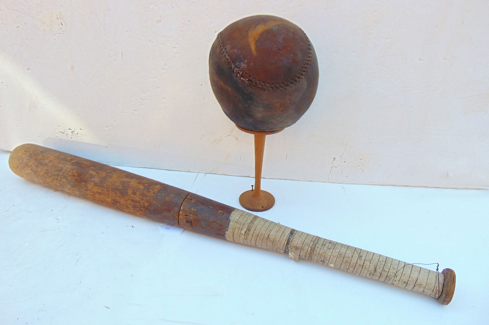 Trade sign sporting goods large carved and painted baseball bat with leather stitched ball 50" bat (1 of 6)