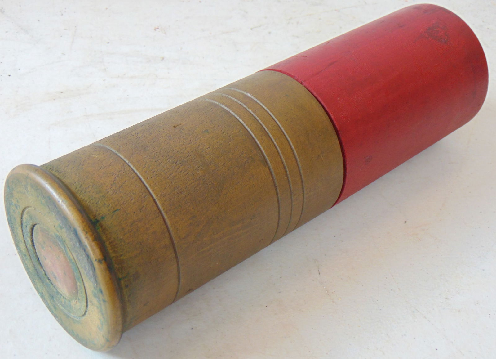 Trade sign, shotgun shell, painted wood, 11 1/4" x 3 5/8" (1 of 4)