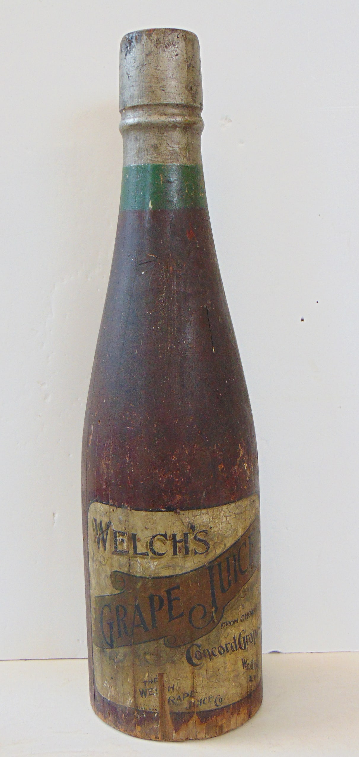 Trade sign carved wood, "Welch's Grape Juice, from choicest Concord grapes", 30" height (1 of 7)