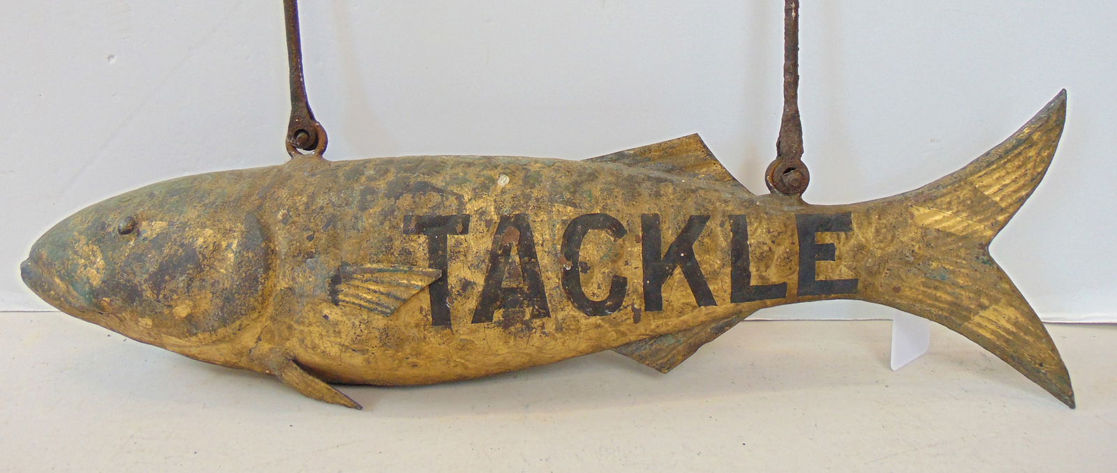 Trade sign, gilded full body copper fish. "TACKLE" in black letters on each side, 19th century, w/ (1 of 10)