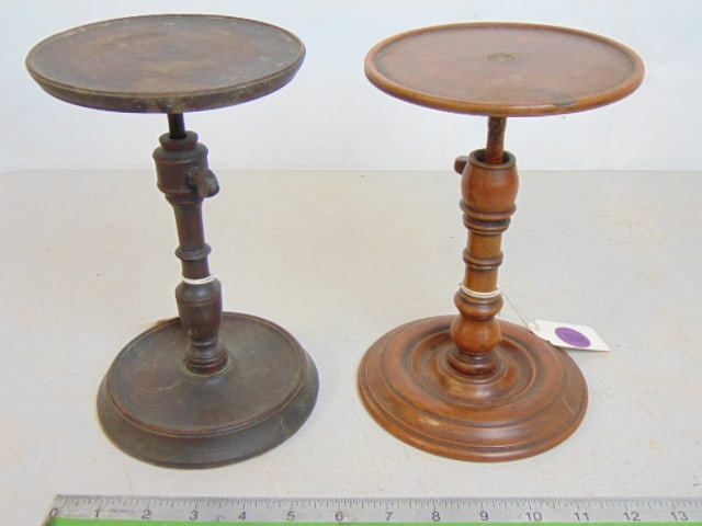 2 antique adjustable carved wood candle stands, ex Sotheby's (1 of 5)