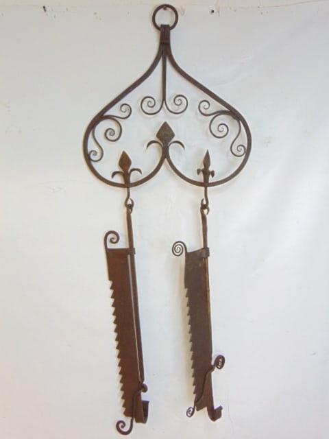 Rare 18th Century heart shaped double sawtooth pot hanger, wrought iron, total length is 52" (1 of 5)
