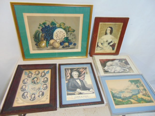 Lot Currier & Ives prints, includes "The Presidents of the United States", "James K. Polk, Eleventh (1 of 7)