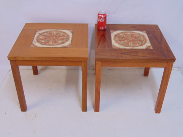 Pair Mid Century modern stands with tile tops, each stand is 18.5" by 18.5", height is 18 3/8": Pair Mid Century modern stands with tile tops, each stand is 18.5" by 18.5", height is 18 3/8"