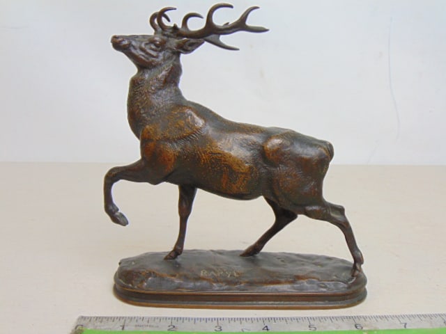 Small stag bronze by Barye, for Tiffany, by Barbedienne foundry, base is 6.25" by 2 3/8", height is (1 of 5)