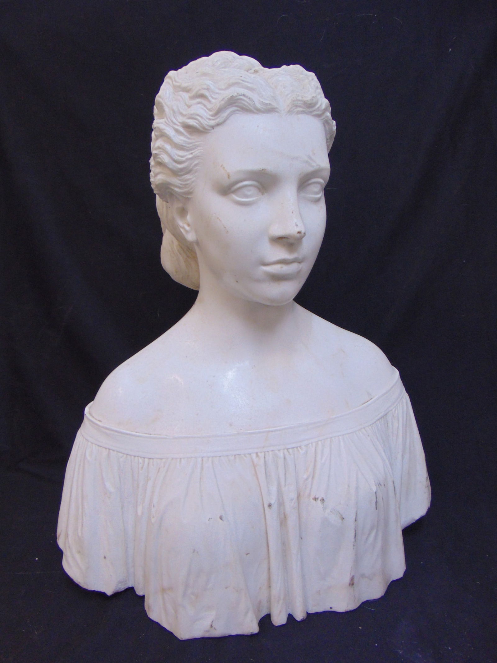 Carved marble bust by Pietro Bazzanti, carved white marble, young lady with braided hair, height is (1 of 10)