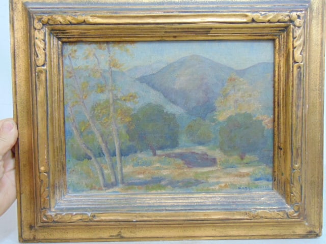 Painting, mountain landscape, signed Mabel Hunter, oil on board, 9" by 12", gilt framed (1 of 6)