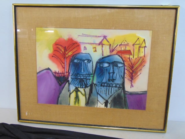 Painting, 2 figures, signed Ahmed Parvez, watercolor, 13.75" by 19.5" (1 of 5)