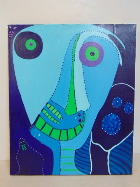 Painting, portrait in blue colors, by Louise Abrams, oil on canvas, 24" by 20" (1 of 4)