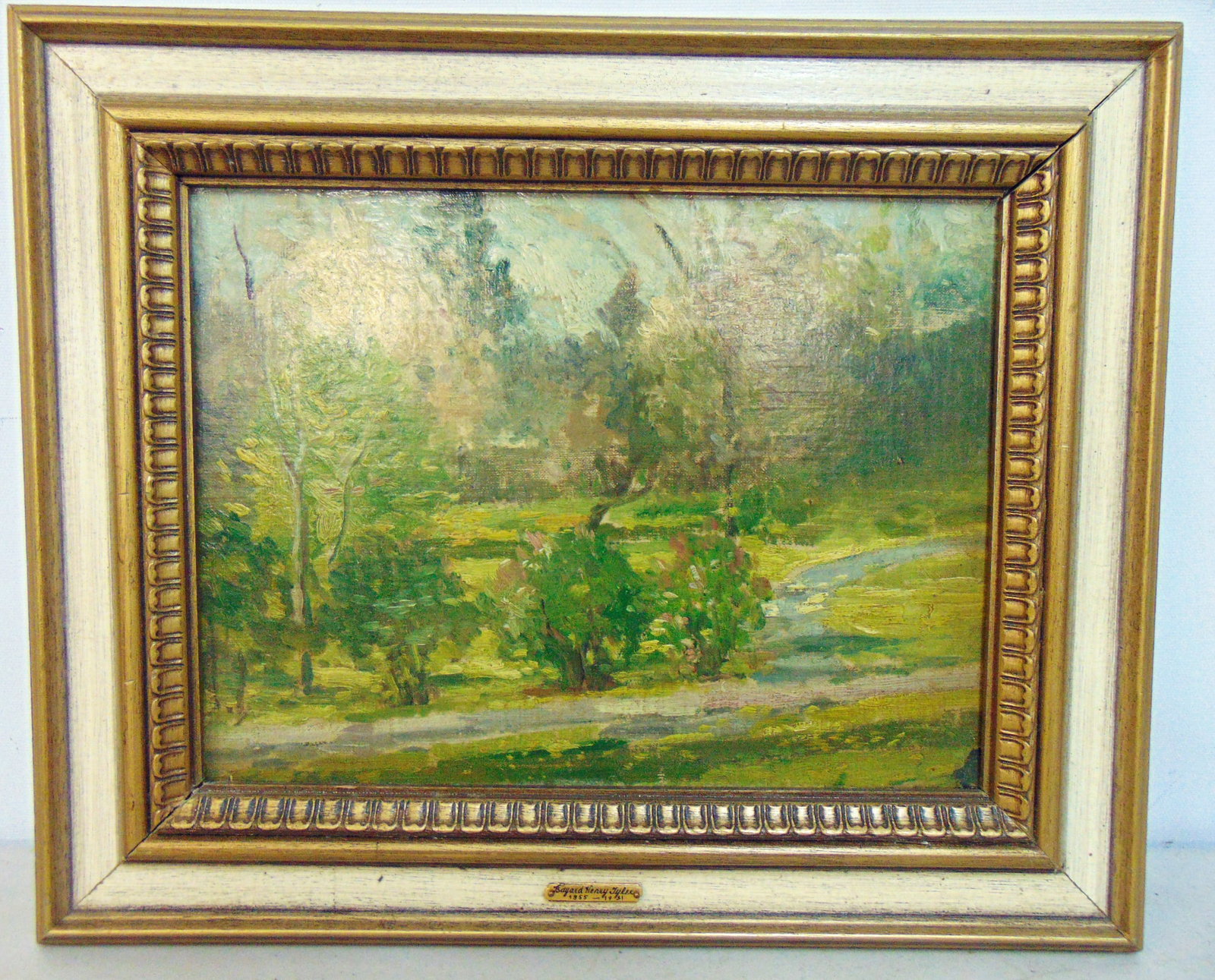 Painting, "Early May at Catskill on Hudson", by Bayard Henry Tyler, oil on canvas board, 9" by 12": Painting, "Early May at Catskill on Hudson", by Bayard Henry Tyler, oil on canvas board, 9" by 12"