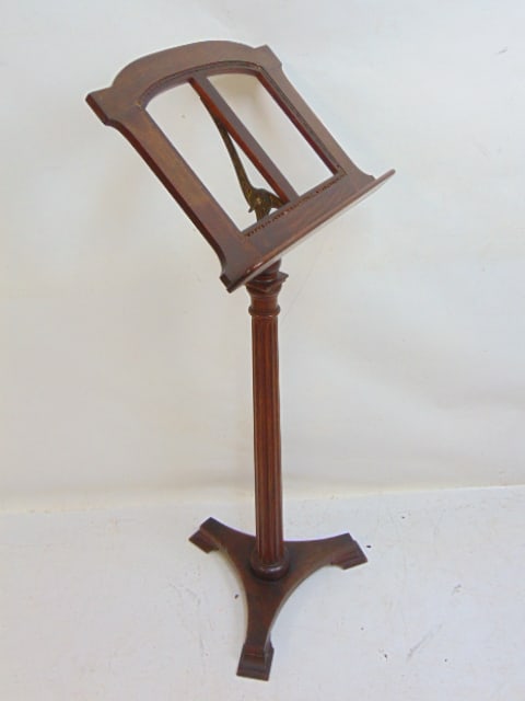 Antique music stand by Palmer, NY, adjustable, top is missing caning, rosewood, height as shown is: Antique music stand by Palmer, NY, adjustable, top is missing caning, rosewood, height as shown is 46"