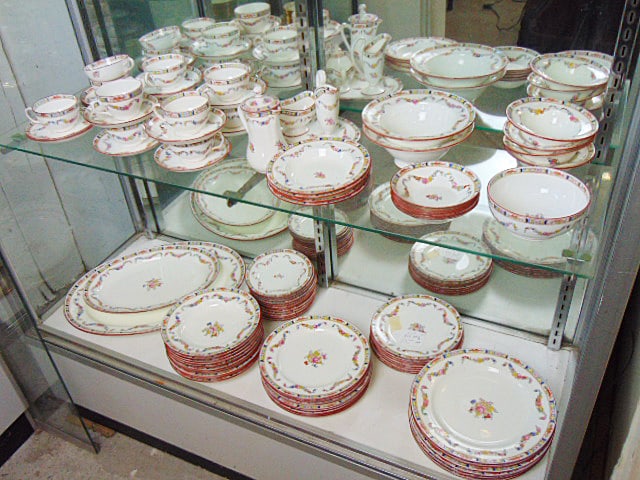 Large set of Minton porcelain dinnerware, Charles Hall, Springfield, Mass. set includes 6 dinner (1 of 9)