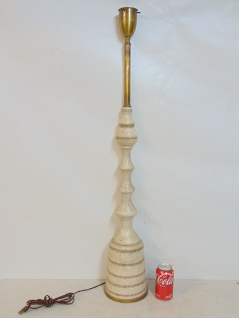 Mid Century ceramic, pottery table lamp base with brass base & socket extension, total height is (1 of 4)