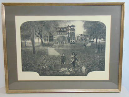 Etching, "Collecting with Rudy", signed Peter Milton, edition 26/140, 22.5" by 32.5" (matting): Etching, "Collecting with Rudy", signed Peter Milton, edition 26/140, 22.5" by 32.5" (matting)