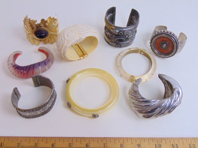 SIGNED DESIGNER Jewelry statement pieces, bangles/bracelets/cuffs sgd. Alexis BIttar studded lucite; (1 of 10)