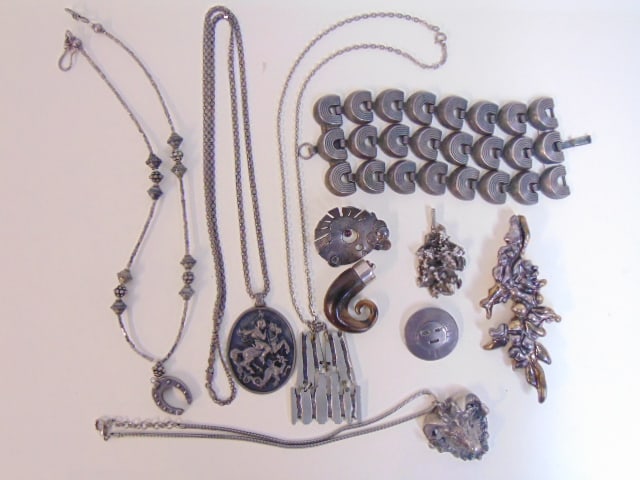 STERLING & other BRUTALIST & MOD JEWELRY, statement pieces, 4 pcs sterling, 6 pcs other, modern (1 of 9)