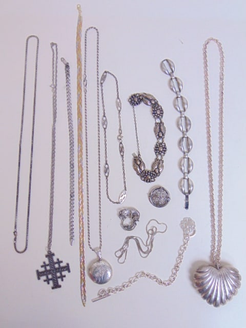 LOT OF STERLING JEWELRY large heart necklace; Danecraft bracelet; Jensen style bracelet; (1 of 7)
