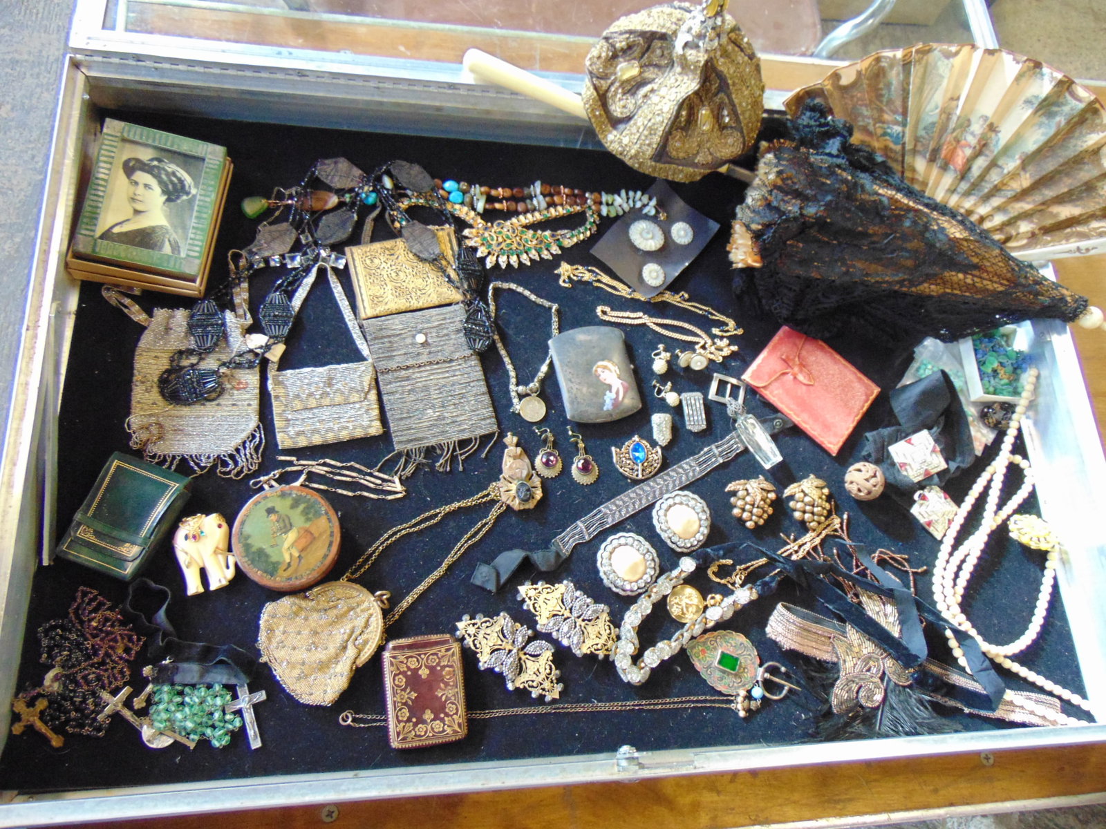 Vintage Jewelry & accessories lot to include shoe clips, snuff box, small leather cases, sterling (1 of 13)