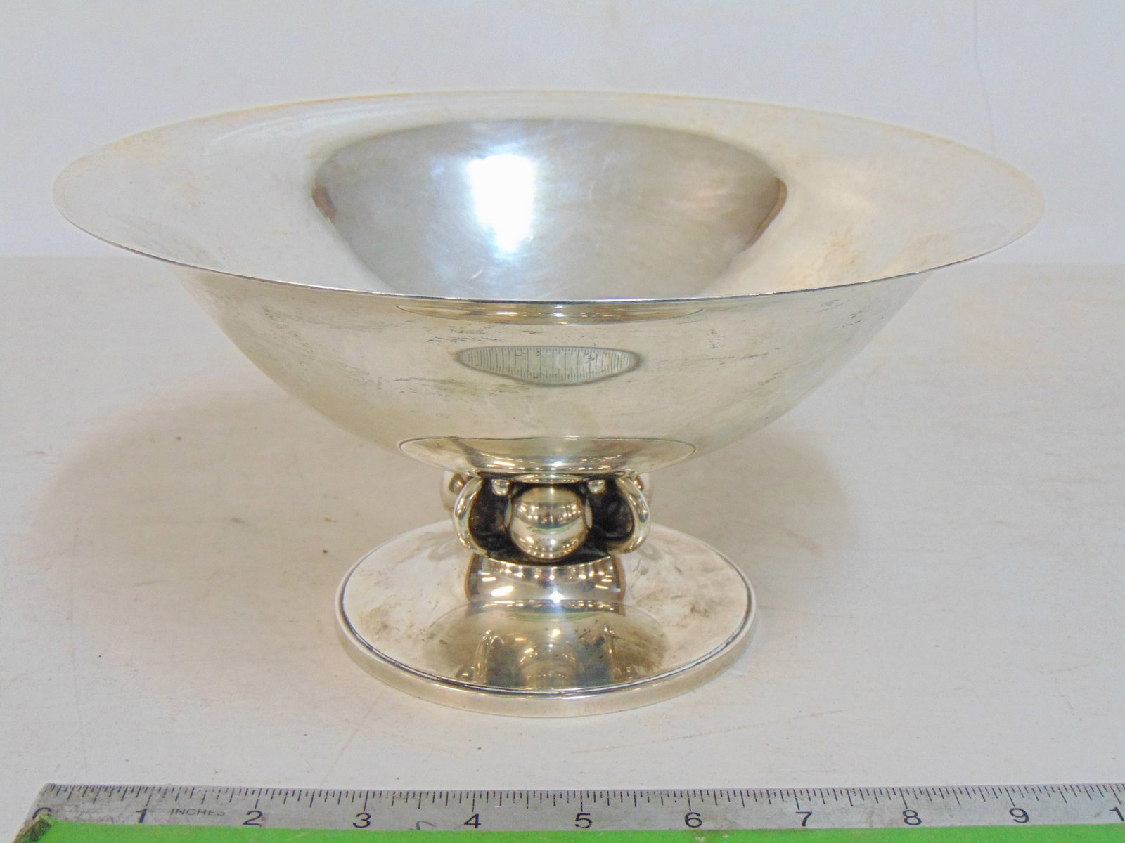 Large Georg Jensen silver bowl, decorative base, marked Georg Jensen Inc. U.S.A. L.P. 116, Sterling, (1 of 6)