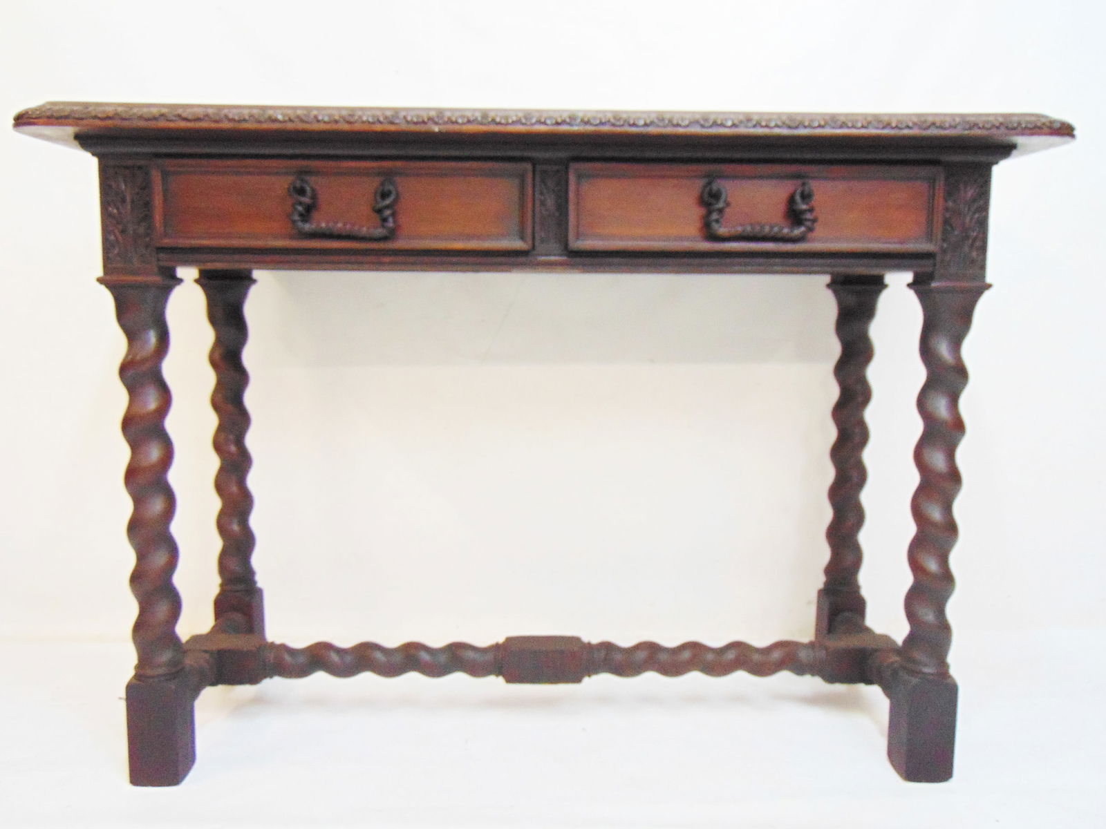 Herter Brothers oak console table with two drawers & spiral legs, signed, with carved decorative (1 of 6)