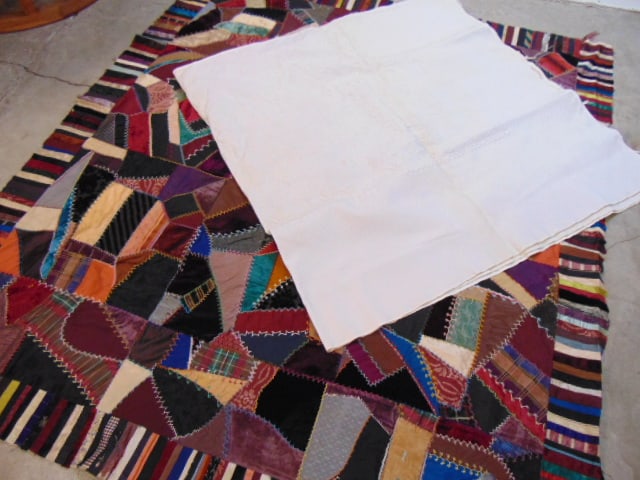 Crazy quilt topper trapunto fabric panel, quilt is 6' by 5'4, trapunto quilt is 7'3" by 7'2", has (1 of 7)