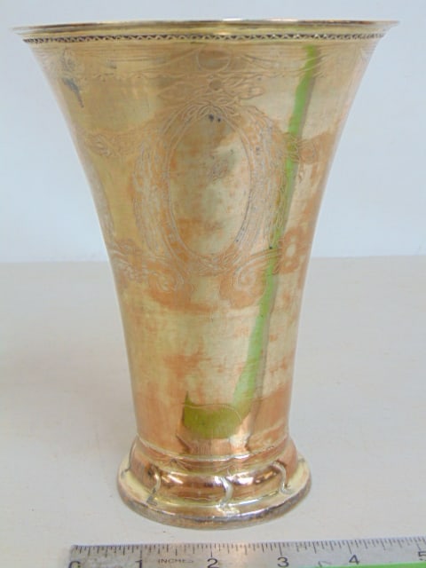 18th Century Swedish silver beaker, parcel gilt, with ribbon decorations, faint monogram, height is (1 of 4)