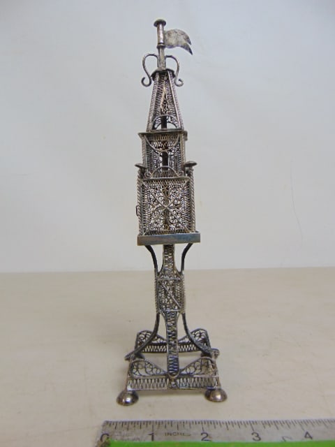 Judaica silver spice tower, Viennese or Hungarian, 5.5 troy, height is 9.5" (1 of 4)