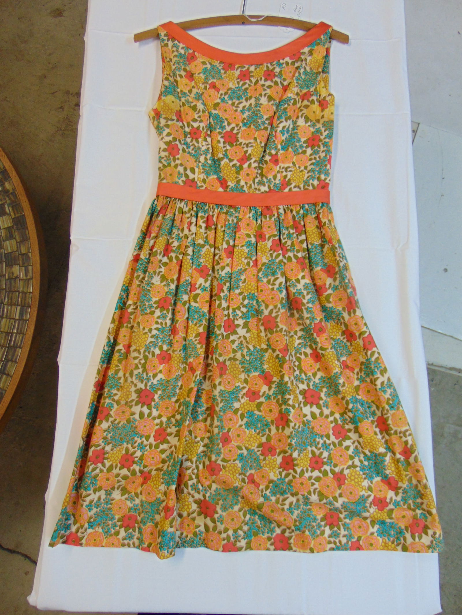 Couture Jeunes Filles designed by JACQUES HEIM cotton print dress w/ silk trim. overall condition (1 of 8)
