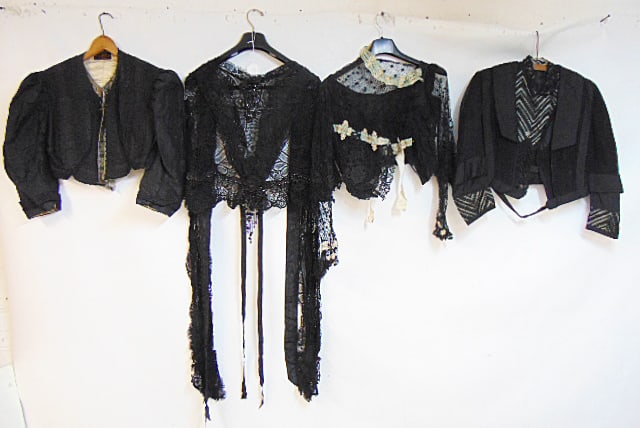 4 Victorian Mourning bustle jackets, lace, jet applique (1 of 10)