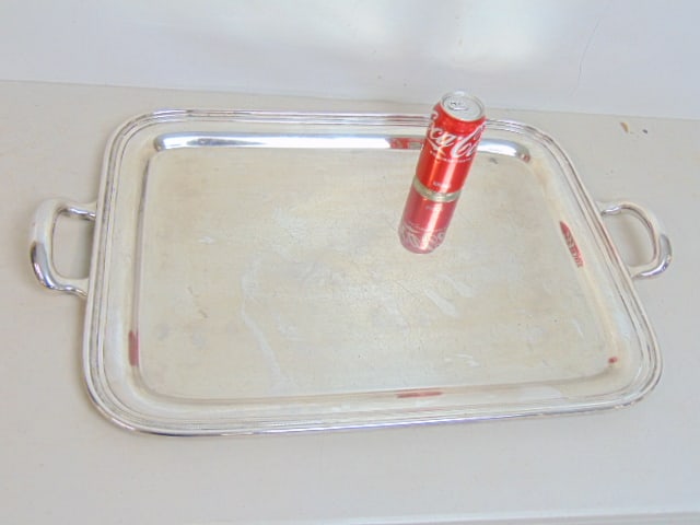 Large Tiffany Makers silver plated serving tray, silver soldered, tray is 18" by 24", plus handles. (1 of 4)