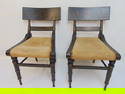 Pair antique "fancy" chairs, in black with paint decorated & stencilled detail