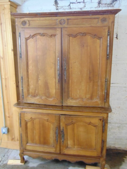 Early continental two part cabinet with carved detail, appears 18th Century, needs restoration, (1 of 4)