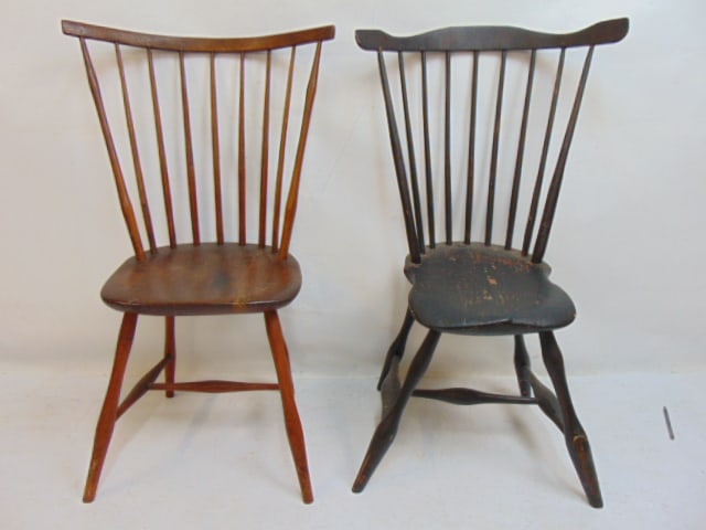 2 antique Windsor chairs, rabbit ear windsor in black & straight back fanback. (1 of 5)