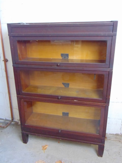Mahogany stack bookcase by Globe-Wernicke, 3 sections plus top & base, height as shown is 50.5", (1 of 4)
