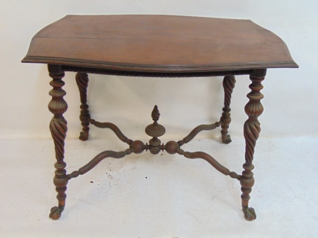 Mahogany hall table with spiral legs & ball & claw feet, table is 35.5" by 22.75", height is 28.75" (1 of 4)