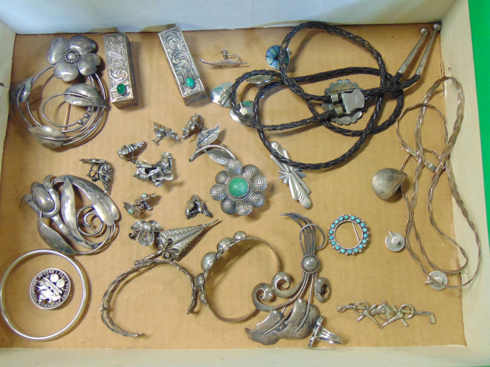 Large sterling Jewelry lot, to include pins, bracelets, necklaces, two lipstick containers & more. (1 of 6)