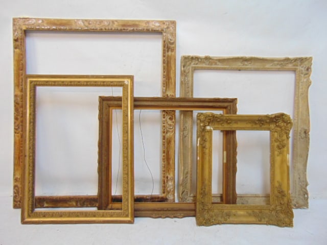 5 carved frames, various designs and sizes, includes 16.5" by 13"; 26" by 18.5"; 36.25" by 30.25"; (1 of 4)