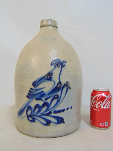 Stoneware crock, Satterlee & Mory, Fort Edward NY, #2, with bird decoration, good condition: Stoneware crock, Satterlee & Mory, Fort Edward NY, #2, with bird decoration, good condition