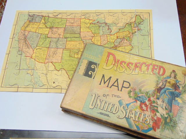 Vintage puzzle, map of United States, "Dissected Map of the United States by McLoughlin, BROS, New (1 of 6)