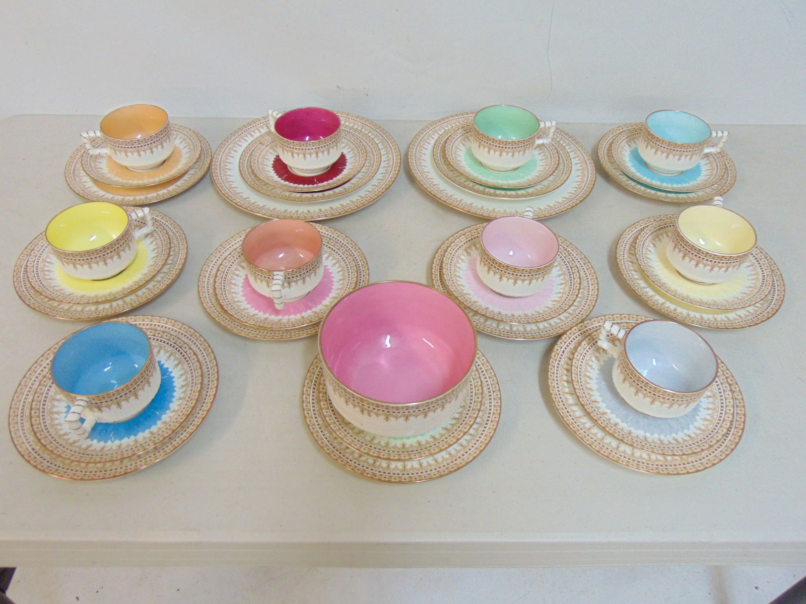 Set of Edwin James Drew Bodley porcelain cups, saucers, small plates & bowl, The Hill Pottery, Edwin (1 of 9)